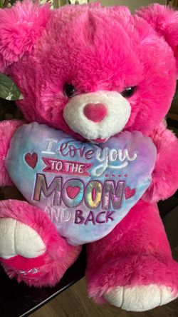 15” H , I LOVE YOU TO THE MOON AND BACK, Pink Teddy Bear!