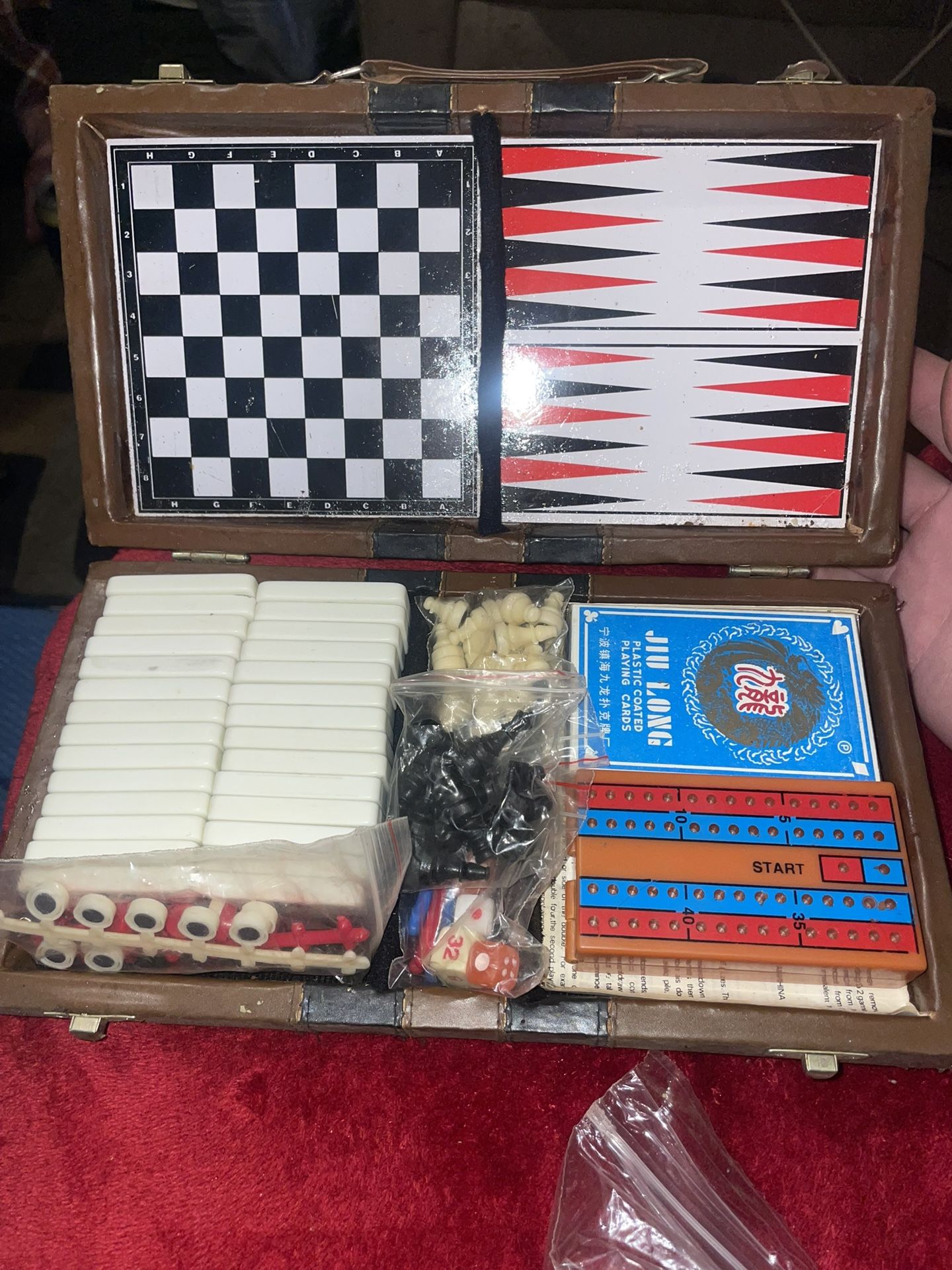 Vintage 6n1 Travel Game Set Chess, Checkers, Backgammon