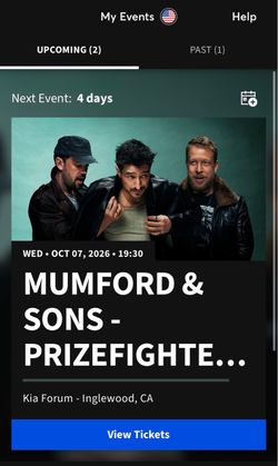 Mumford and Sons concert Oct. 7th Inglewood 2 Floor Seats