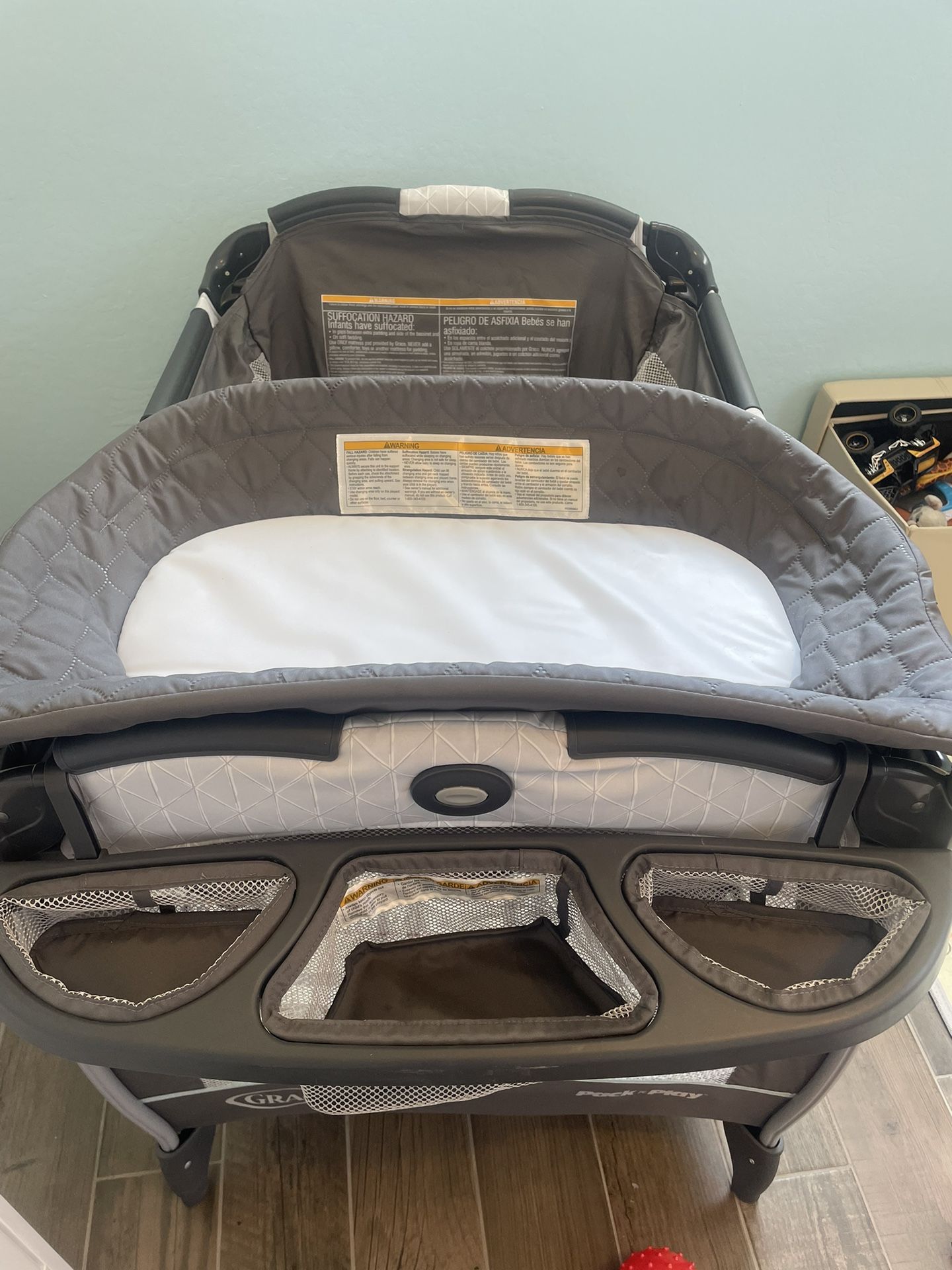 Gray Playpen With Baby Changing Table And A Matress 