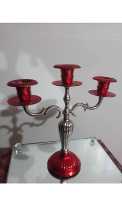 SILVER-PLATED / RED ACCENTS CANDLESTICK - CANDELABRA 9"×9"