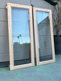 Pair of Oak Glass Cabinet Doors - 43" x 17.5" - Great Condition
