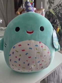 Squishmallows Original 10 Inch Sharon The Teal Shark with Party Hat Confetti NWT