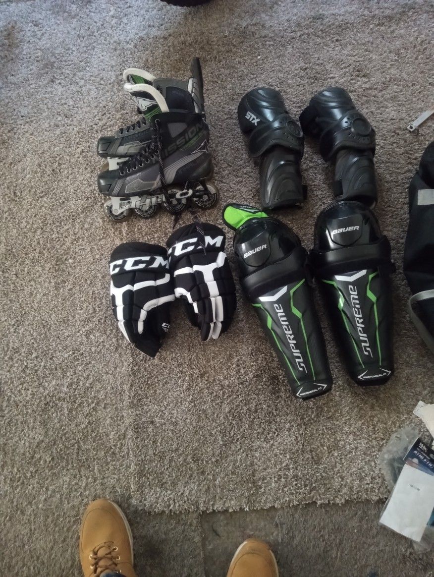 Mission  Inhaler Ac7 Skates Ccm Gloves, Bauer Supreme Shin Guards Stx Elbow Pads 