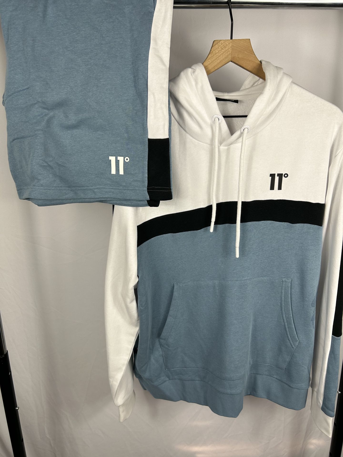11 Degrees Hoodie & Shorts Sweatsuit Set - Blue/White Loungewear Co-ord (10/10)