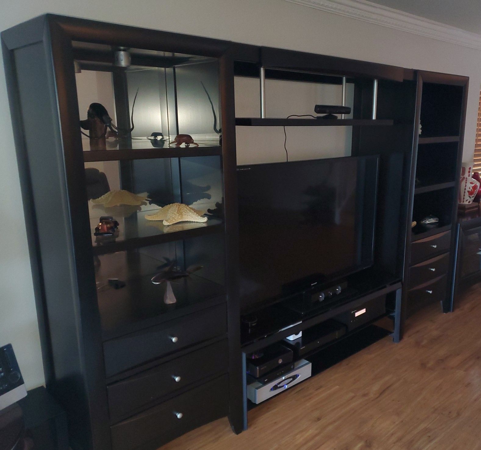 Entertainment wall, TV stand and TV not included