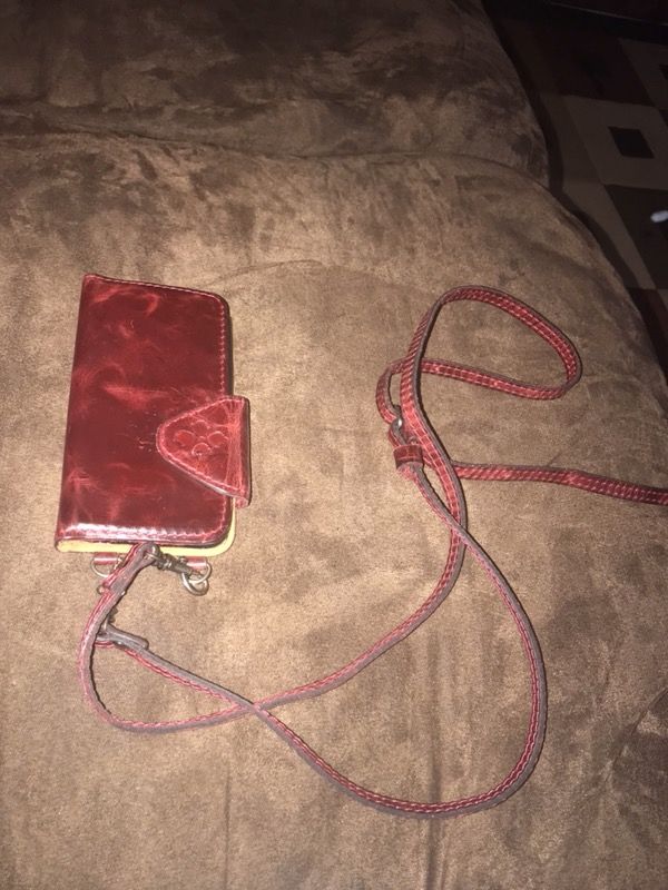 Red leather wallet case for iPhone 6 or 6s