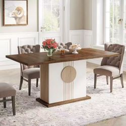 55" Rectangular Dining Table, Farmhouse Wood Kitchen Table for 4 to 6 People $150 (minor damaged)