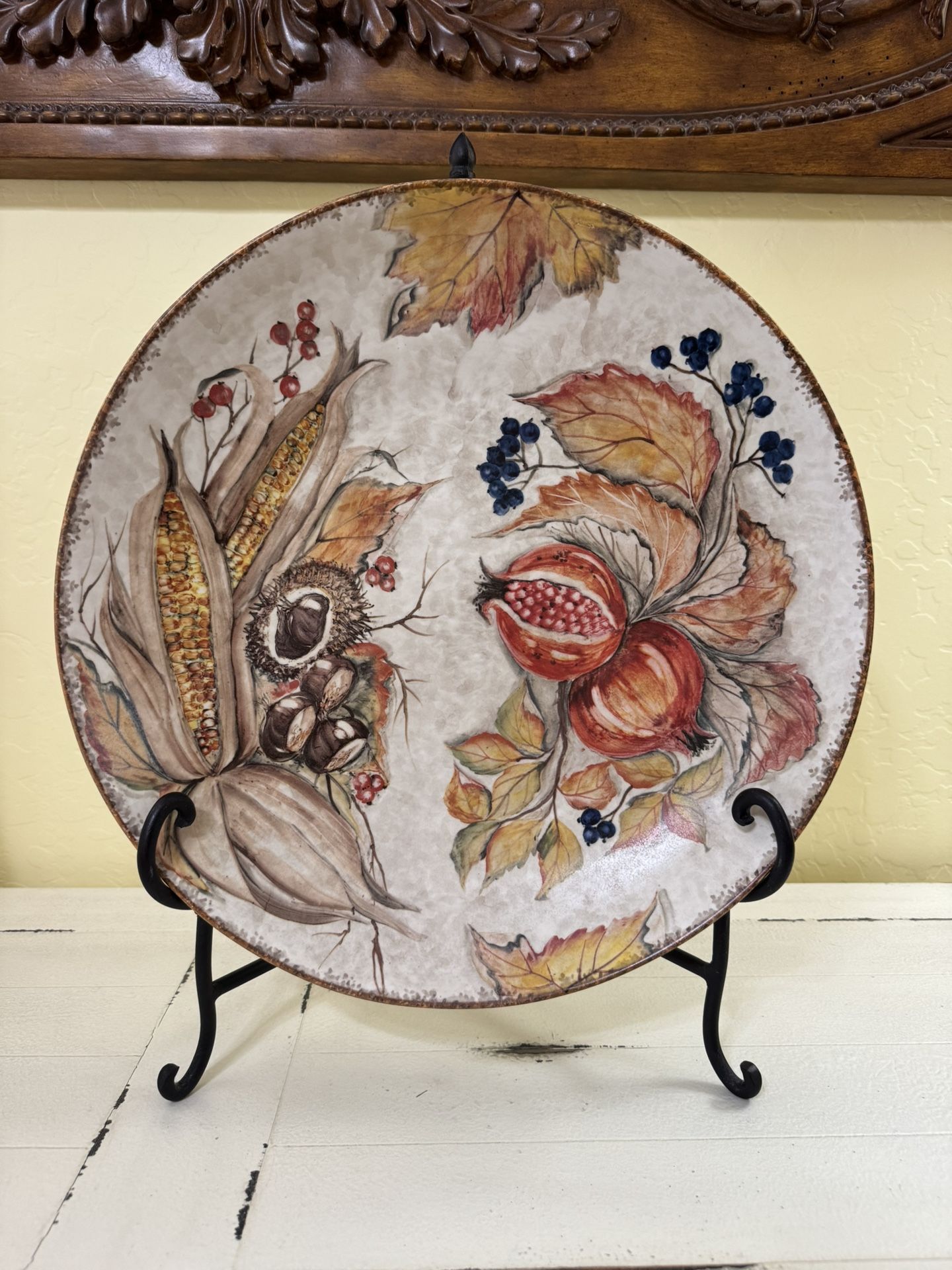 Beautiful Large Serving Bowl Made in Italy (Pier 1 Imports) & Easel