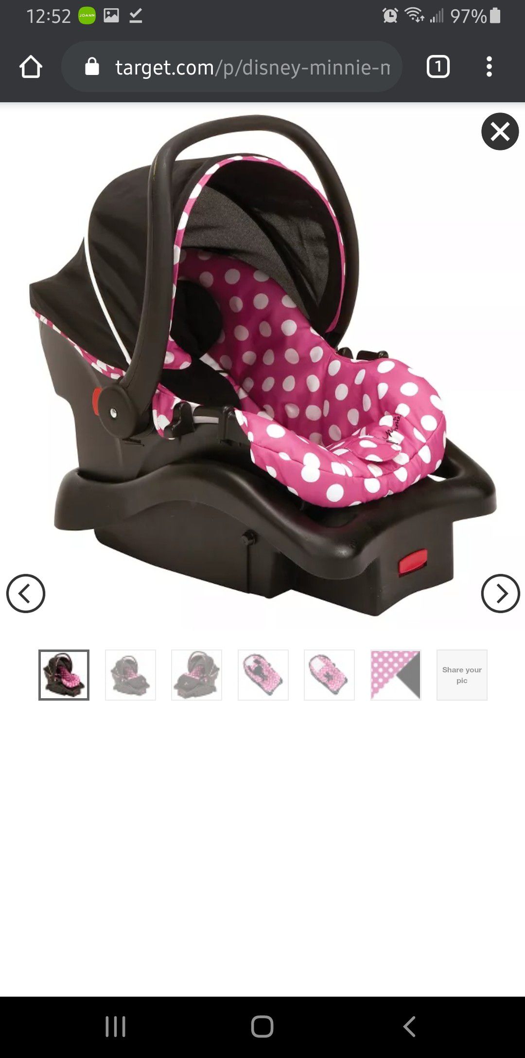DISNEY MINNIE MOUSE INFANT CAR SEAT
