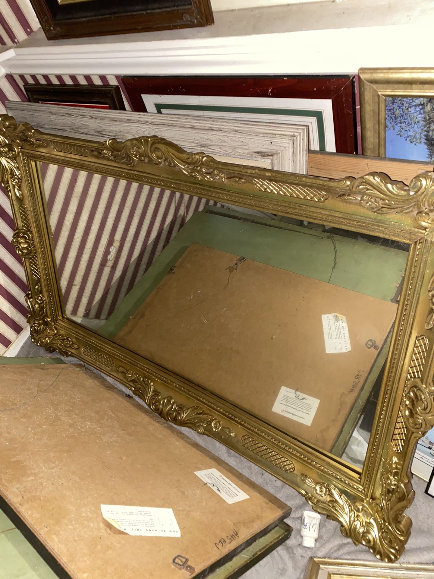 Very Large Vintage Mirror Gold Fancy Frame
