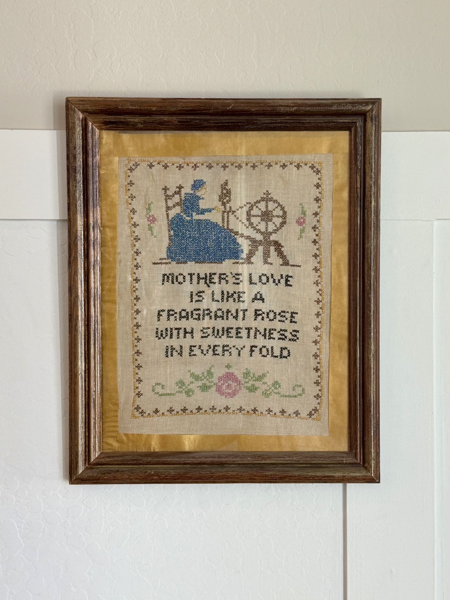 Vintage Framed Needlepoint Sampler Art– Mother’s Love Quote