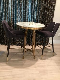 Harp & Final FILLMORE BAR TABLE | Brushed Gold Finish on Metal with Veneer Marble Top