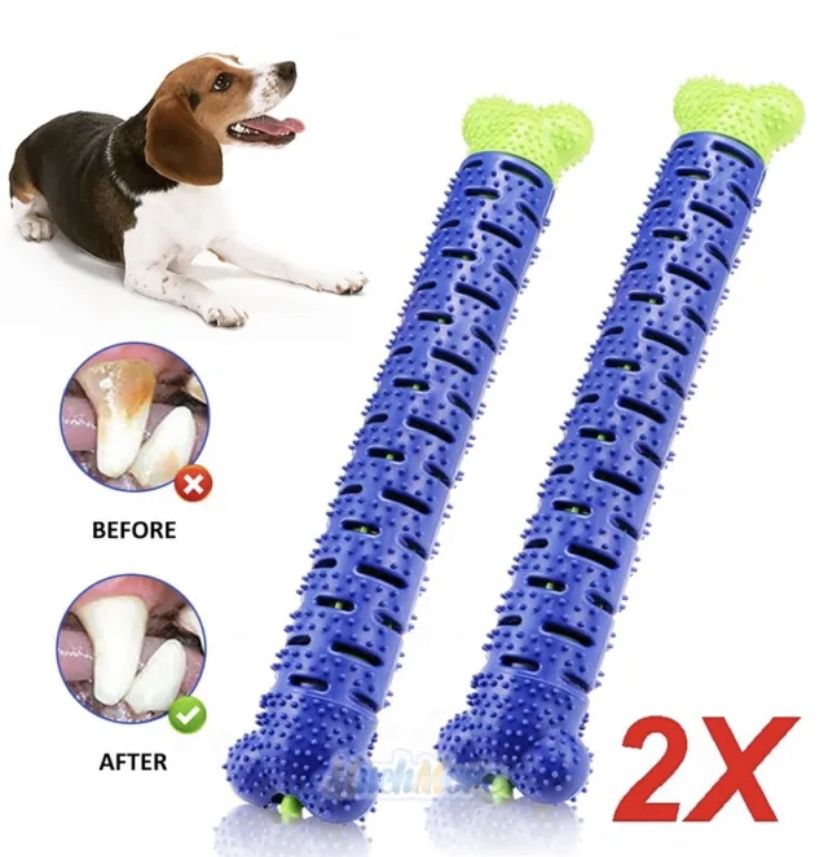 2 Pack Pet Dog Chew Toys Aggressive Chewers Teeth Cleaning Oral Toothbrush Rubber Bone