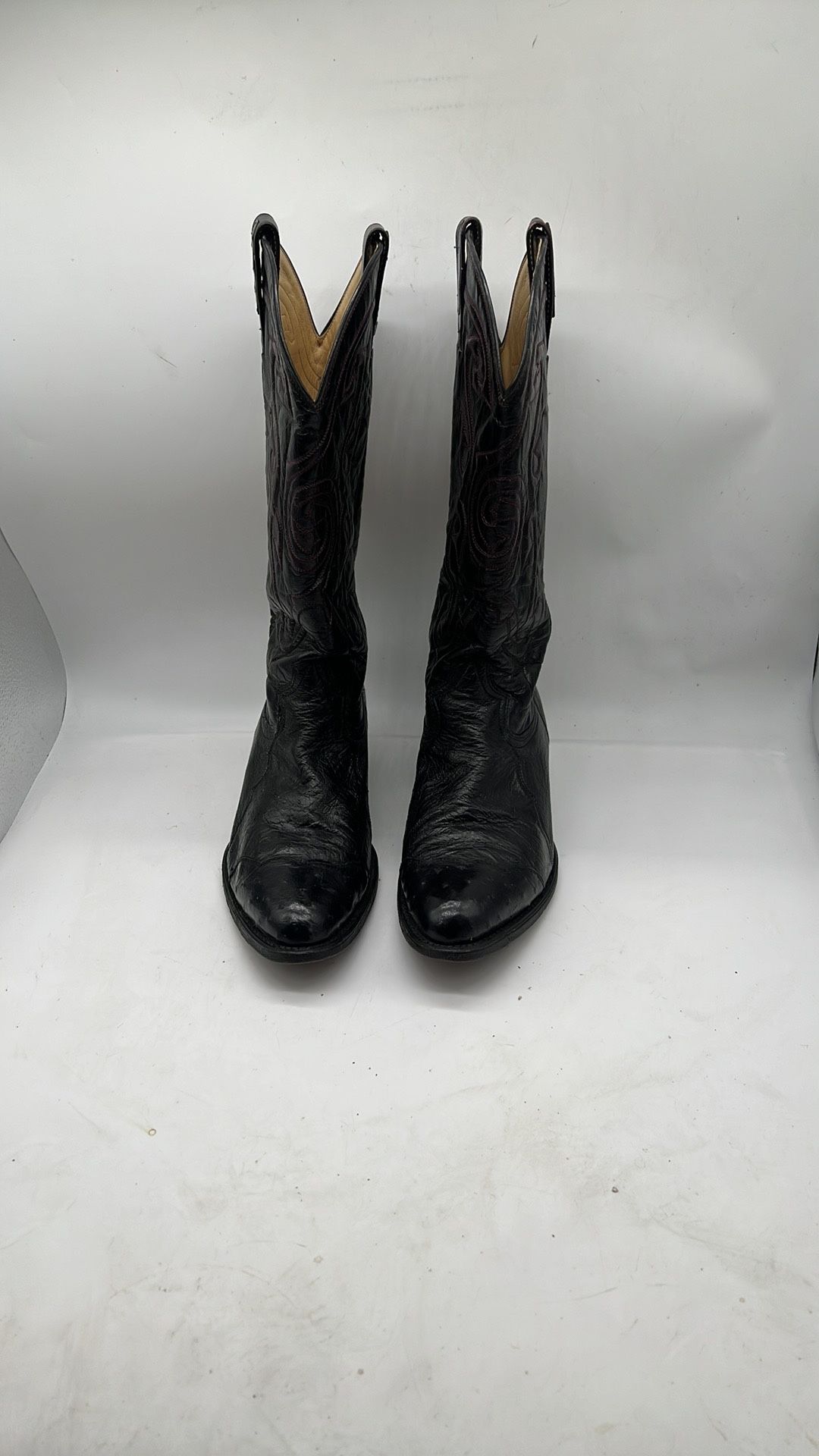Montana Black Western Leather /shark /ostrich Boots 8.5 E