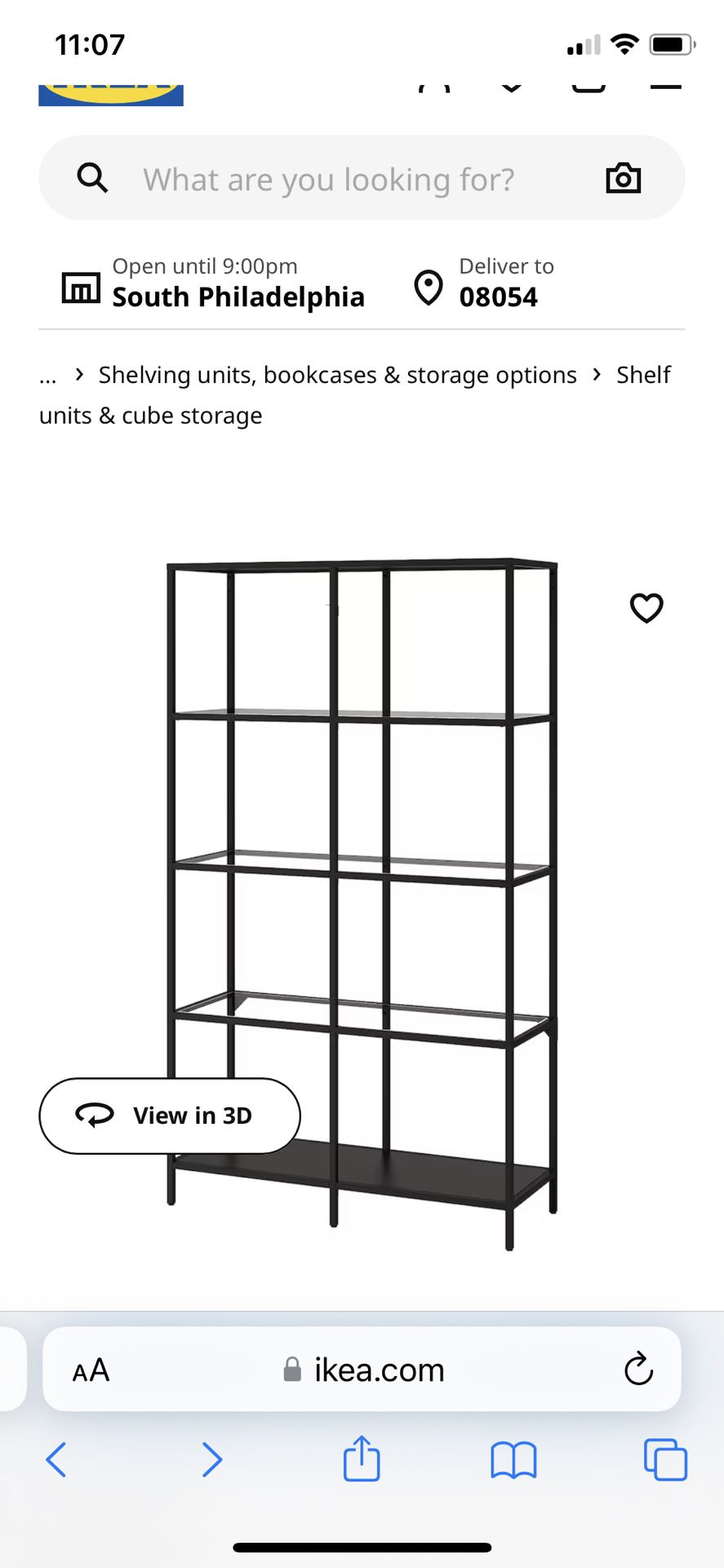 IKEA Vittsjo Shelf unit, black-brown/glass