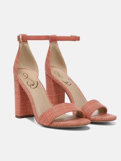 Sam Edelman Yaro Coral Raffia Ankle Strap Block Heels - Size 7