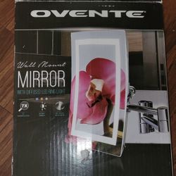 OVENTE 7'' Lighted Wall Mount Makeup Mirror, 7X Magnifier, Square White LED, Polished Chrome