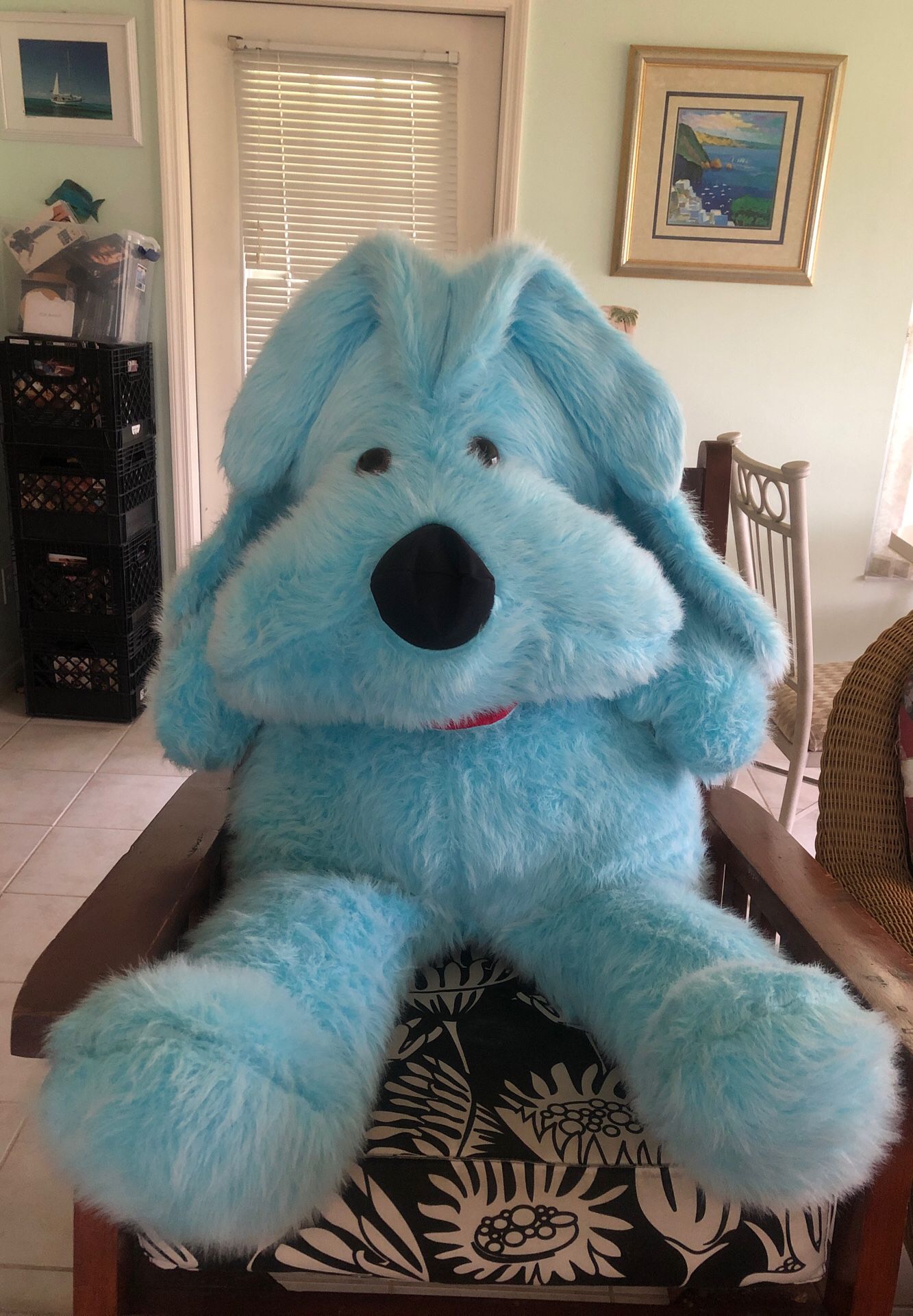 Giant blue stuffed dog