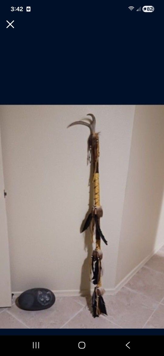 Native American Medicine Elk Horne Wood Stick 5' Long