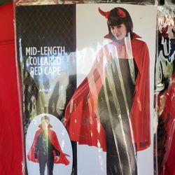 Ladies Devil Cape, Tail, Gloves, Headband And Wig
