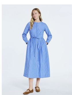 Free Assembly Size XXL-20 Long Sleeve Pleated Blue White Midi Shirt Dress NWT