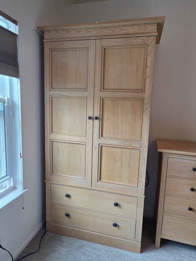 Light Wood Wardrobe and Dresser Set