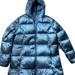 Eddie Bauer Luna Peak Women's Down Parka Coat XXL Blue Hooded Quilted Zip