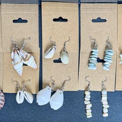 Lot of 14 Pairs Handmade Shell Earrings - Boho Beach Style