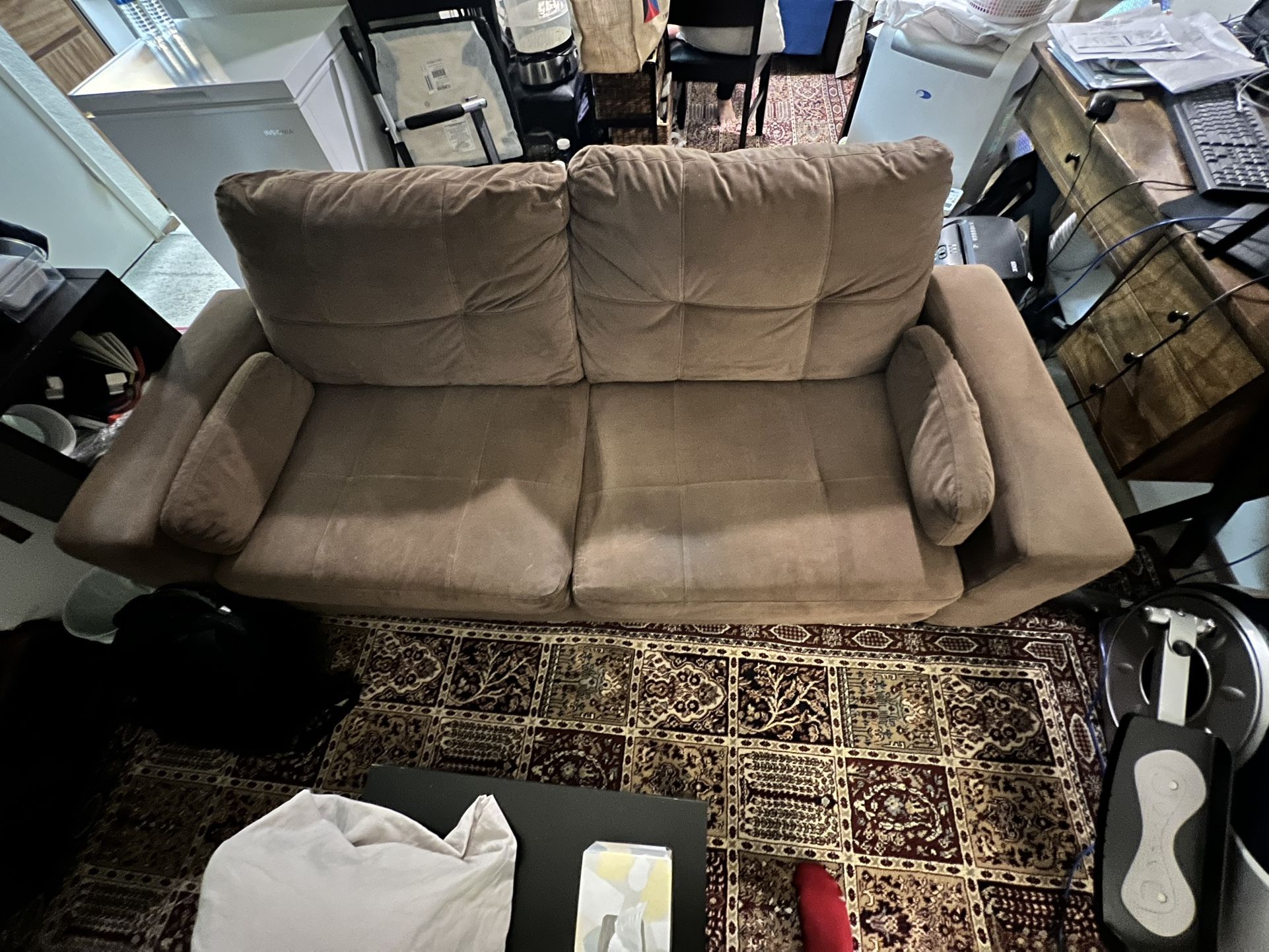 Brown Suede Loveseat