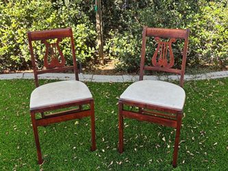 Vintage Lyre Back Folding Wood Chairs