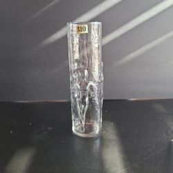 Vintage Libbey Clear Glass Tall Vase With 3D Dancing Nude Women