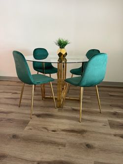 Tempered Glass Dining Table Set with Gold Legs