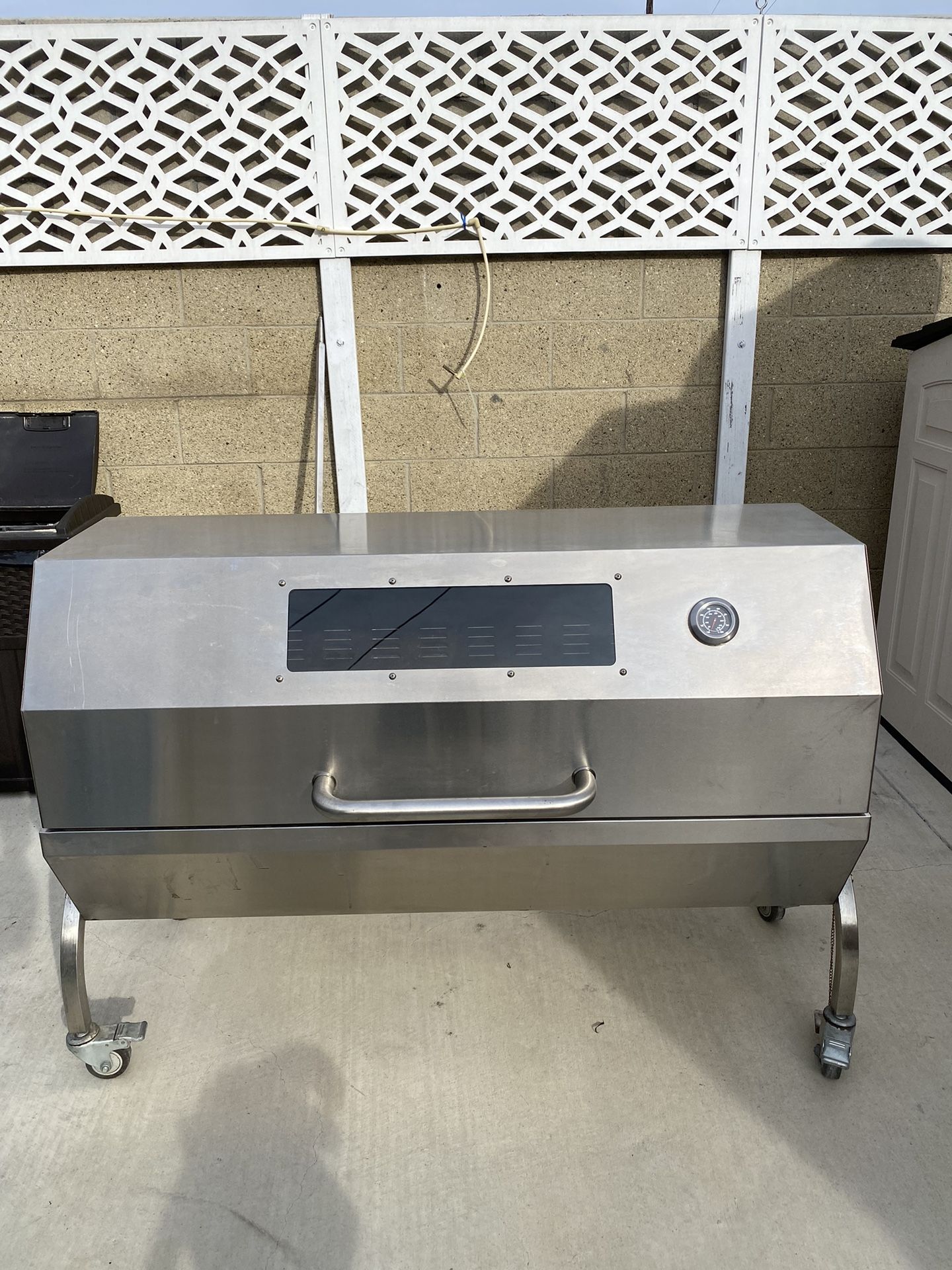 TITAN GREAT OUTDOORS Ash & Ember 25W Rotisserie Spit Roaster Grill, Rated 125 LB, Stainless Steel Outdoor Charcoal BBQ with Hooded Cover Glass Window