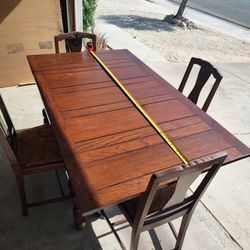 Dining Table with 4 Chairs, Brown, Collapsible 