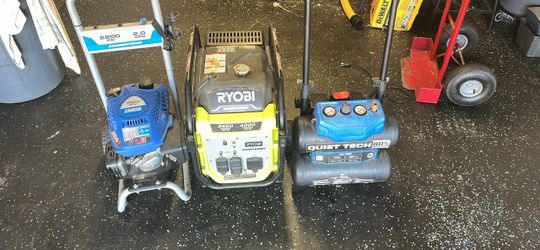 Ryobi 3400W Generator, Pressure Washer & Air Compressor Lot