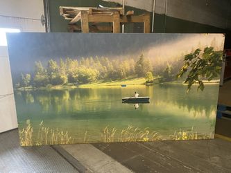 Oversized Canvas Wall Art – Peaceful Lake with Rowboat – 114” x 62” – $750 (Wauconda, IL)