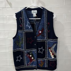 Vintage Quaker Factory Christmas Sweater Vest Western l