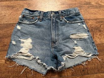 Custom Abercrombie & Fitch Annie High Rise Gameday Denim Shorts Football Patch Size 26 / 2