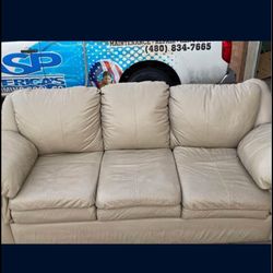 Cream Leather Couch 