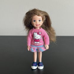Ty Li'l Ones Girl Doll Brown Hair Hello Kitty Dress 4 Inch