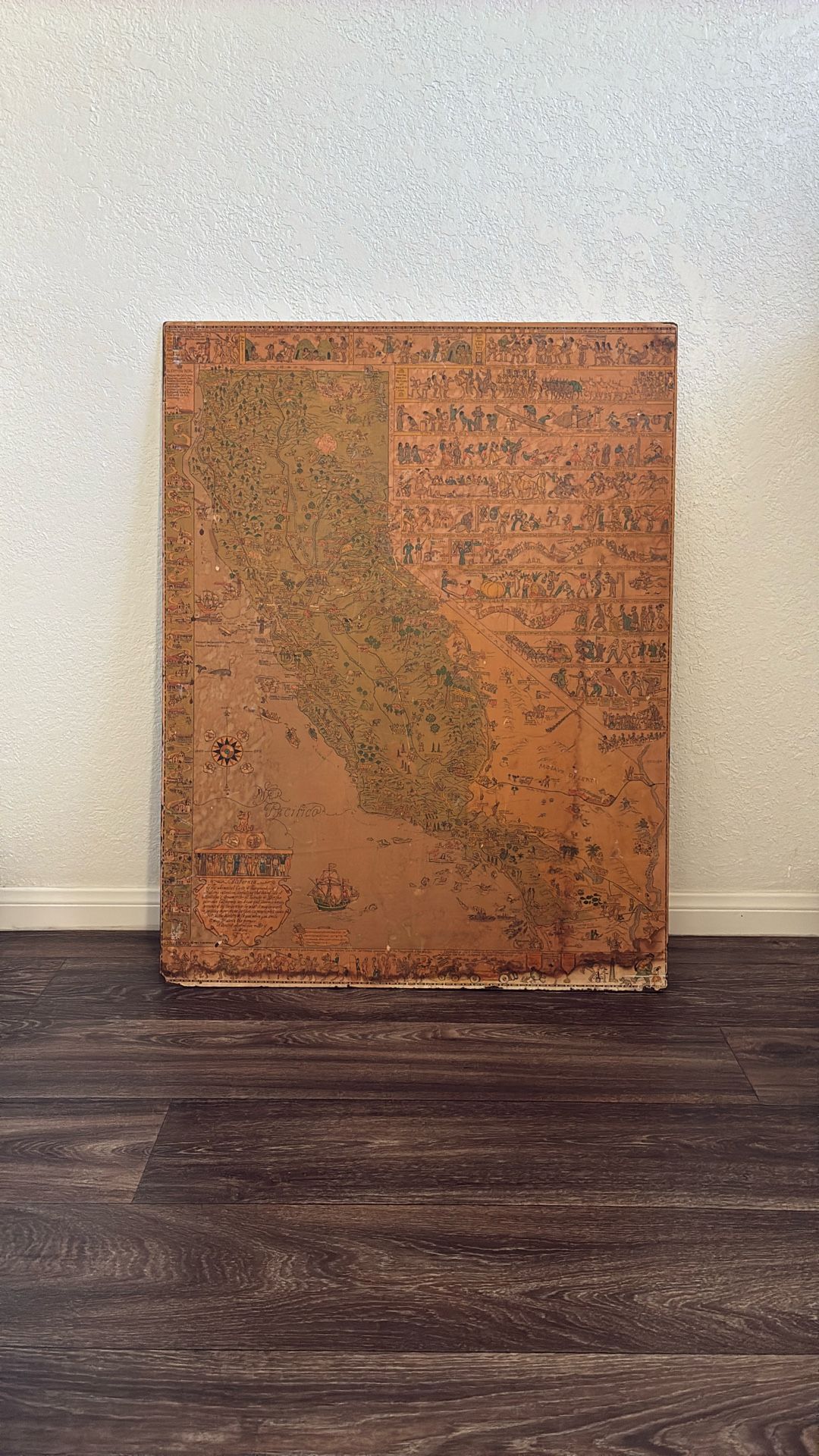 Antique Vintage 1920s California Nevada Map Missions Spanish Native American 1927 A.M. Robertson