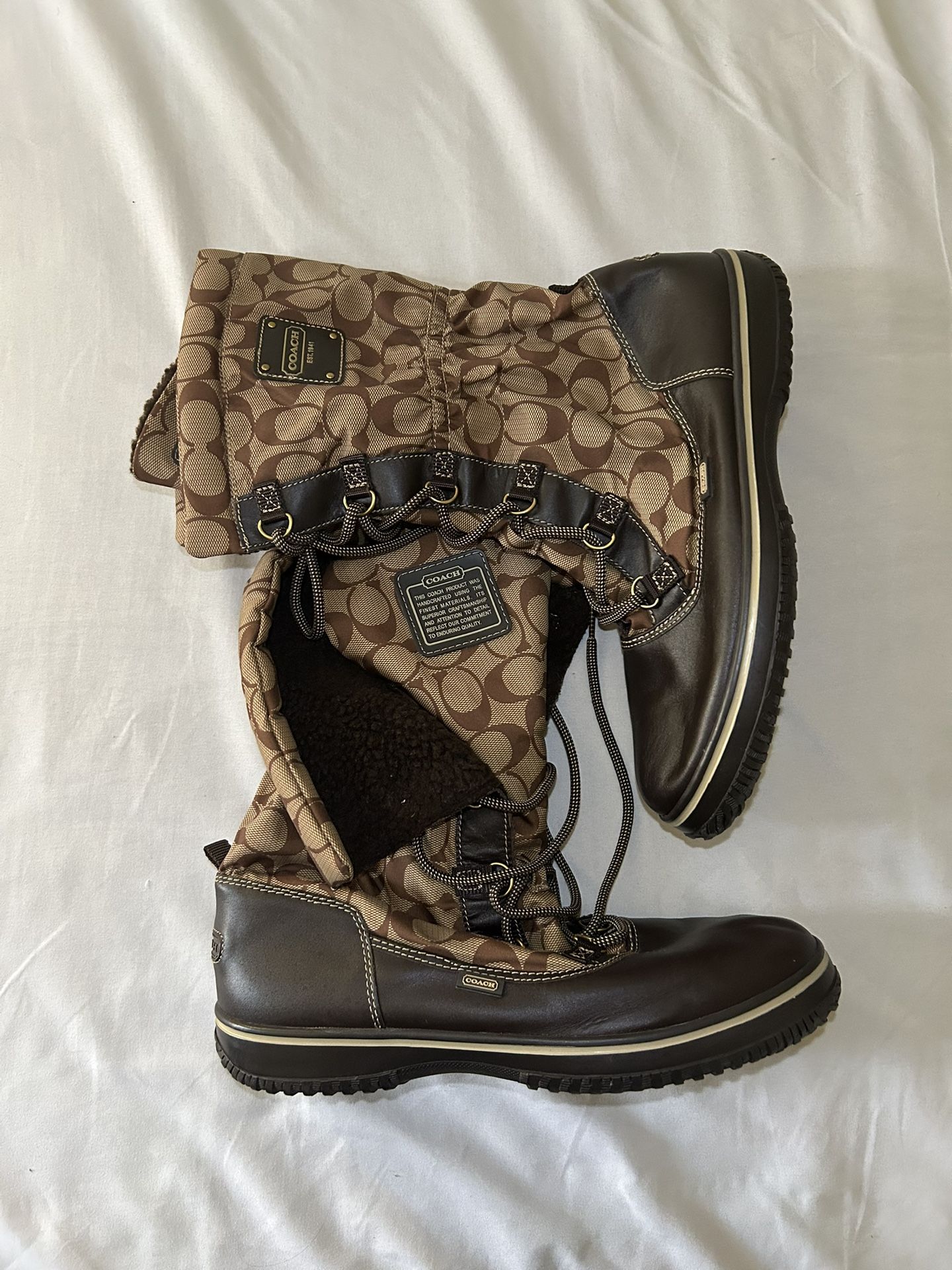 Coach Brown and Tan Patterned Boots