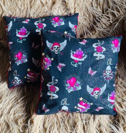 Skulls Gothic Cotton Glitter Pillow Set 13”x13” Handmade New