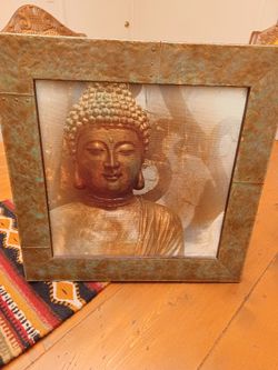 Prosperity Buddha Picture, 16 X 16 Copper And Wood Frame, With Austrian crystal A beautiful print Limited addition number