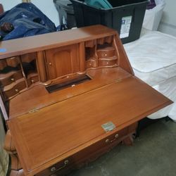 Antique Spanish Walnut Burl and Rosewood Drop Front Secretary Desk