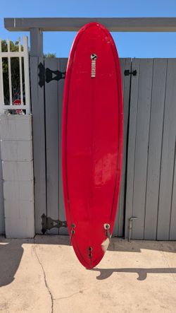 Anderson Red Surfboard with Fins