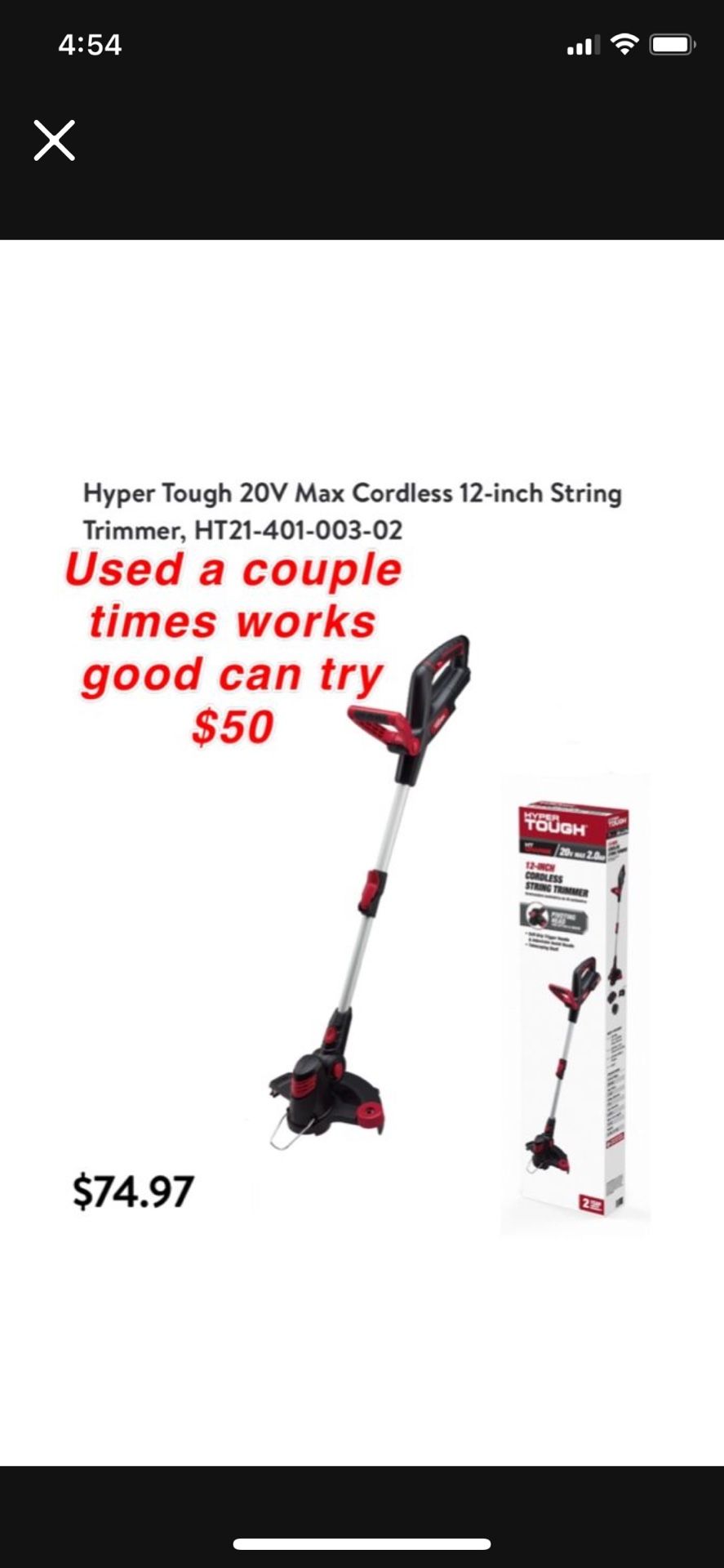 Used weed wackier/ trimmer used good condition used couple times works good can try $50 it is in box pick up East Palmdale