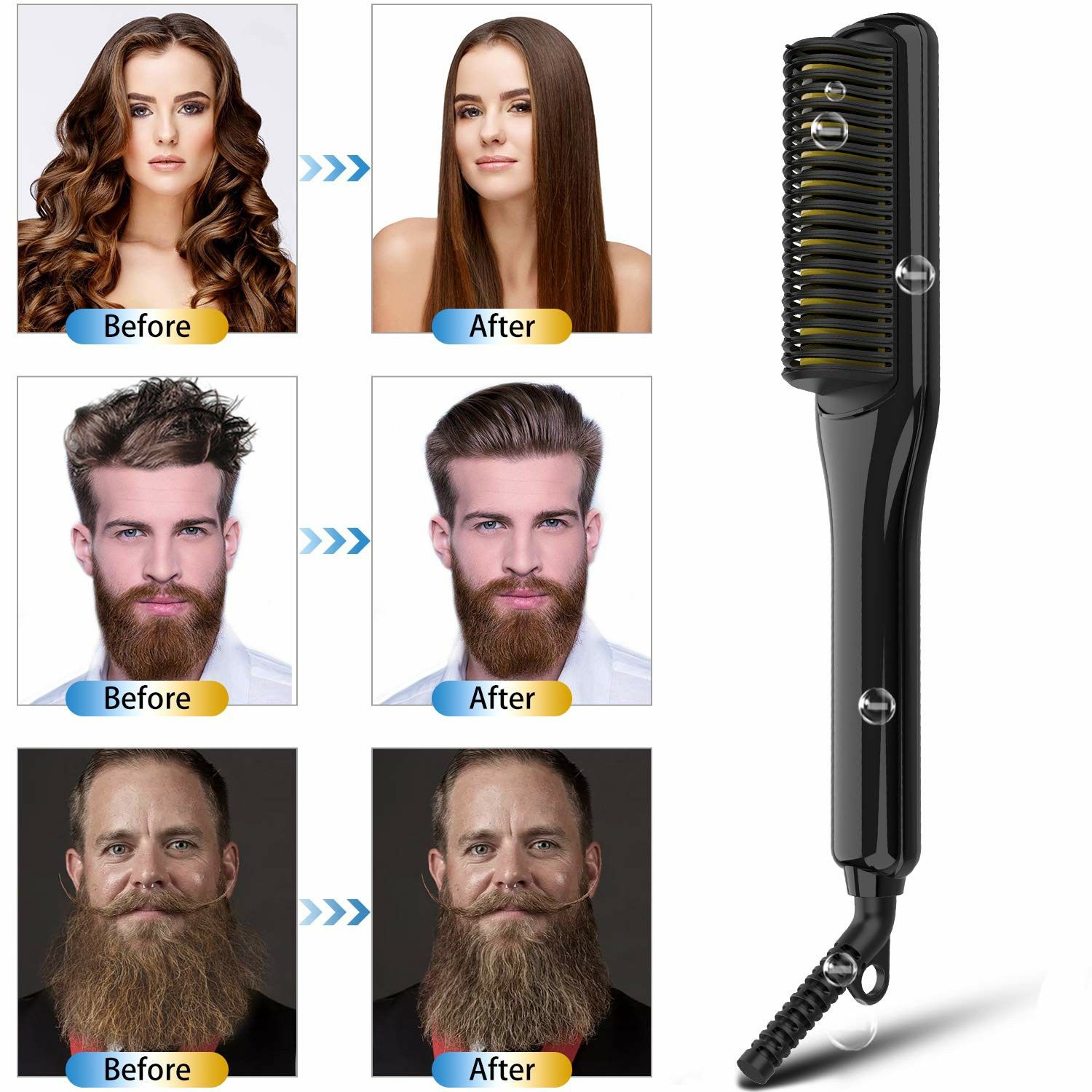 Hair Straightener for Women and men, Ceramic and Ionic Hair Straightening Comb with Fast Heating and Anti-Scald, Dual Voltage Beard Straightening