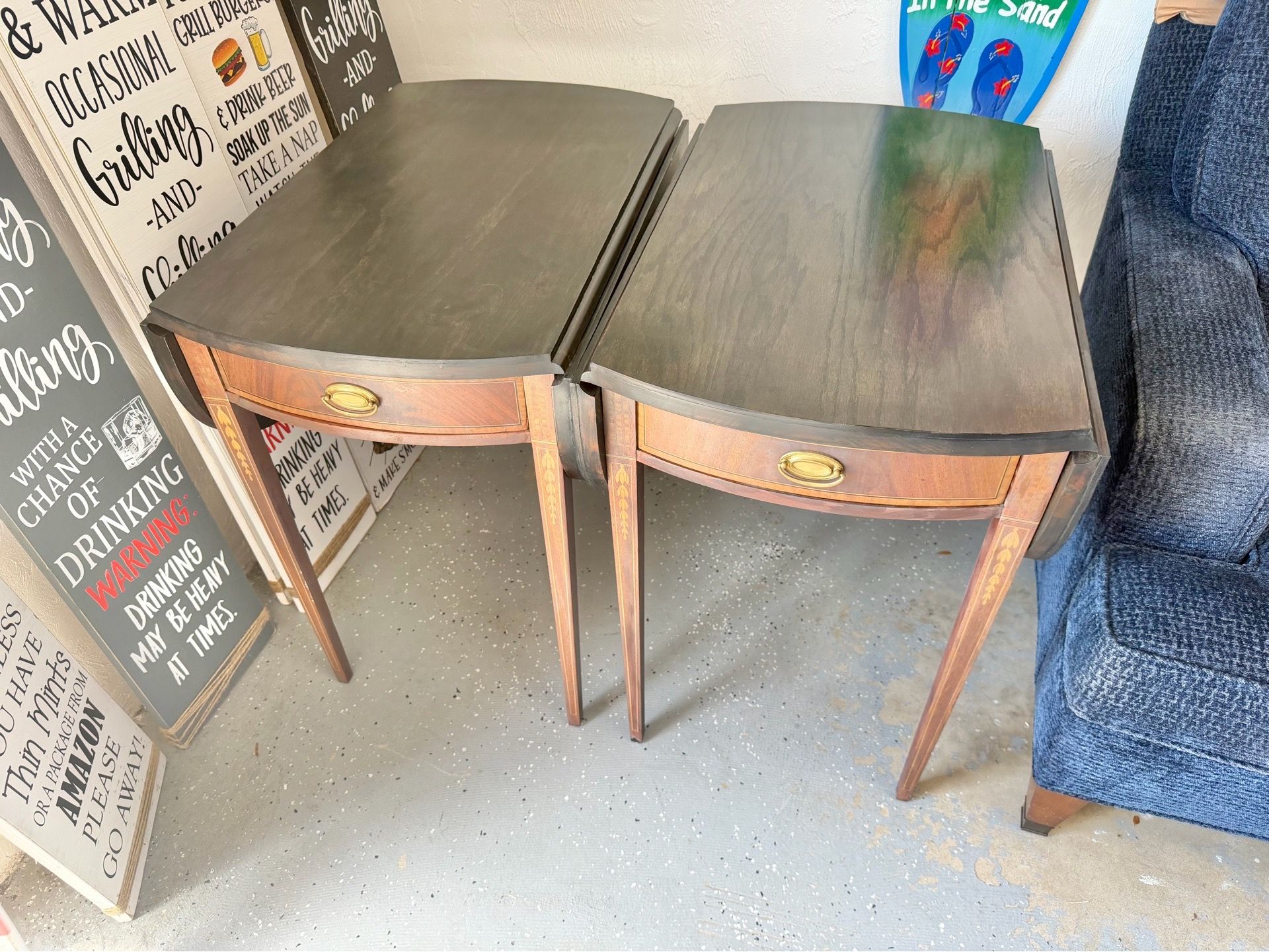 Vintage pair of drop leaf accent tables large